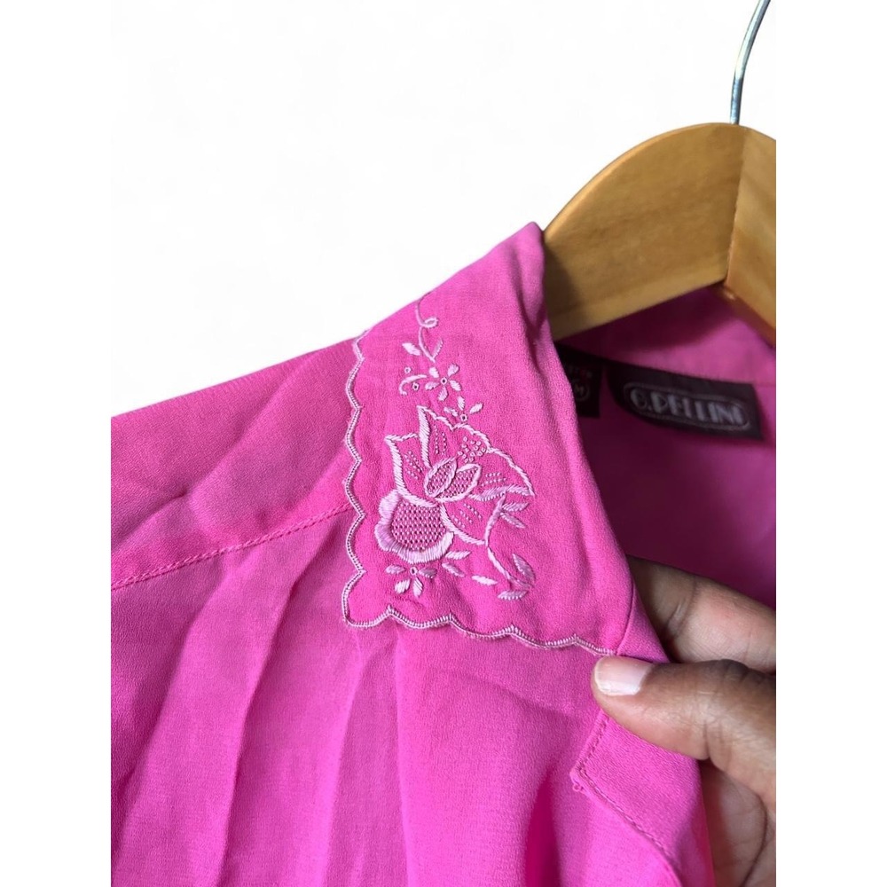Hot Pink Blouse Scalloped Embroidered Collar Top Western Cottagecore Vintage M